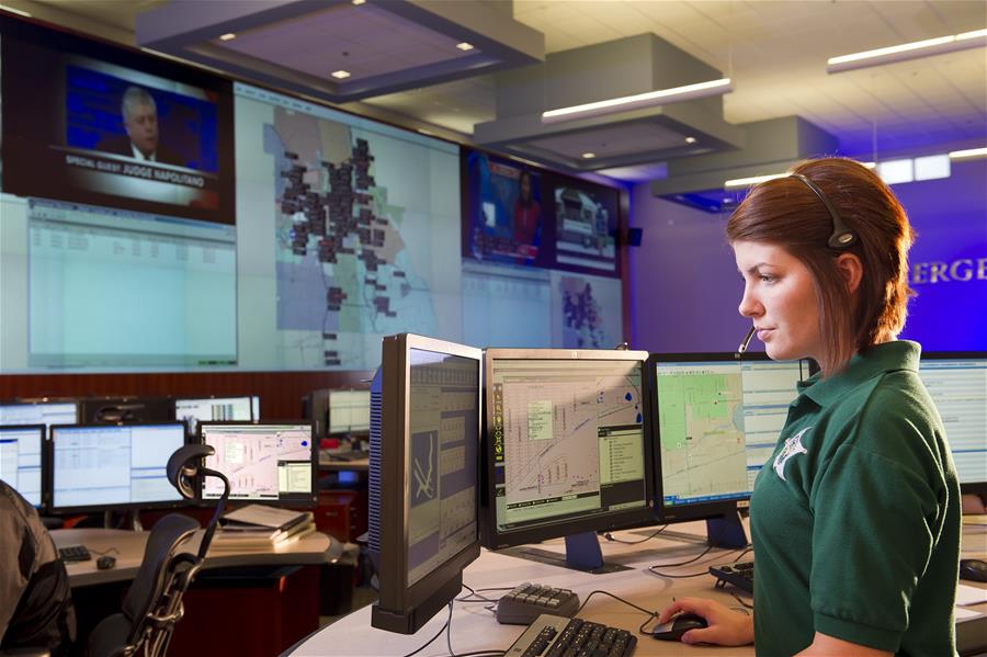 Telecommunicator at desk